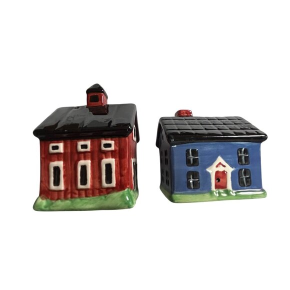 Old Fashion Ceramic Schoolhouse & Cottage Salt and Pepper Shaker Set Country - Picture 2 of 10